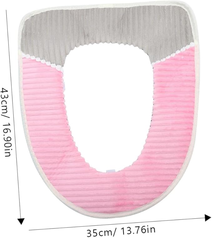Color - Block Striped Plush Toilet Seat Cover - Universal Toilet Cushion for Multiple Toilets, Thickened & Warm (Precise Size: 43cm×35cm, Comfortable & Practical)