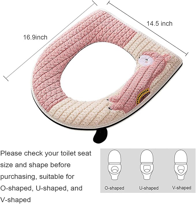 Cartoon Animal Pattern Universal Toilet Seat Cover - Fits O/U/V - Shaped Toilets, Thickened Warm Toilet Cushion (Precise Sizes, Cute & Practical)