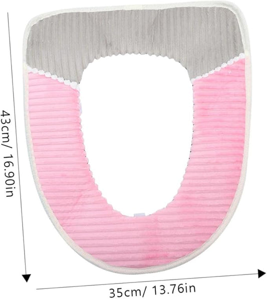 Color - Block Striped Plush Toilet Seat Cover - Universal Toilet Cushion for Multiple Toilets, Thickened & Warm (Precise Size: 43cm×35cm, Comfortable & Practical)