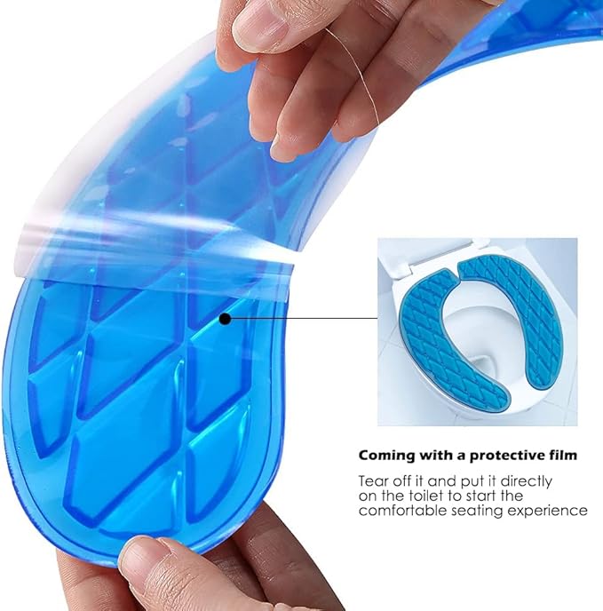 2-Piece Gel Toilet Seat Cushion Pad – Universal Soft Adhesive Toilet Seat Cover for O-Shaped, U-Shaped, Square Toilets