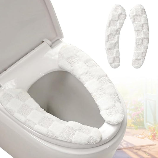 Multi - Type Compatible Grid - Patterned Adhesive Toilet Seat Cover - Thickened Universal Toilet Sticker (Fits O/U/V/Square Toilets, Precise Sizes)