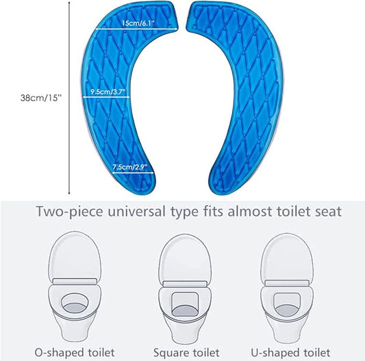 2-Piece Gel Toilet Seat Cushion Pad – Universal Soft Adhesive Toilet Seat Cover for O-Shaped, U-Shaped, Square Toilets