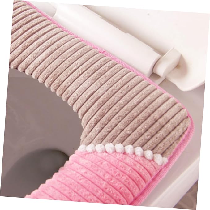 Color - Block Striped Plush Toilet Seat Cover - Universal Toilet Cushion for Multiple Toilets, Thickened & Warm (Precise Size: 43cm×35cm, Comfortable & Practical)