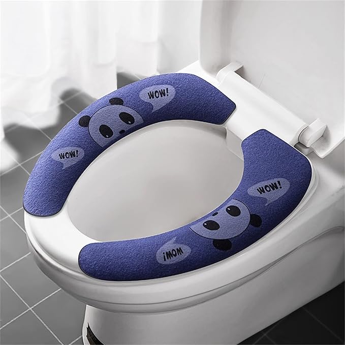 Children’s Cartoon Toilet Seat Pads – Panda Pattern, Thickened Warm Adhesive Cover, Reusable & Washable, 2-Piece Set