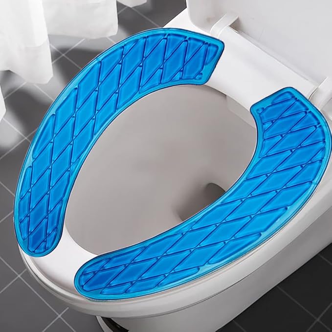 2-Piece Gel Toilet Seat Cushion Pad – Universal Soft Adhesive Toilet Seat Cover for O-Shaped, U-Shaped, Square Toilets