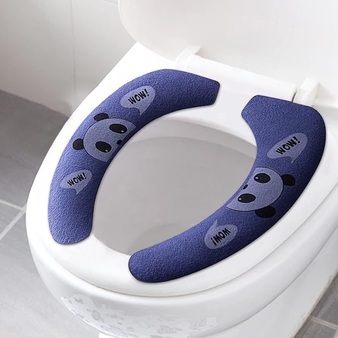 Children’s Cartoon Toilet Seat Pads – Panda Pattern, Thickened Warm Adhesive Cover, Reusable & Washable, 2-Piece Set