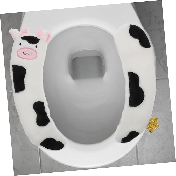 Cartoon Cow Toilet Seat Pads – Soft Plush Thickened Adhesive Covers for Kids & Adults, Reusable Travel-Friendly Toilet Seat Stickers, 2-Pack (13.3" x 3.5")