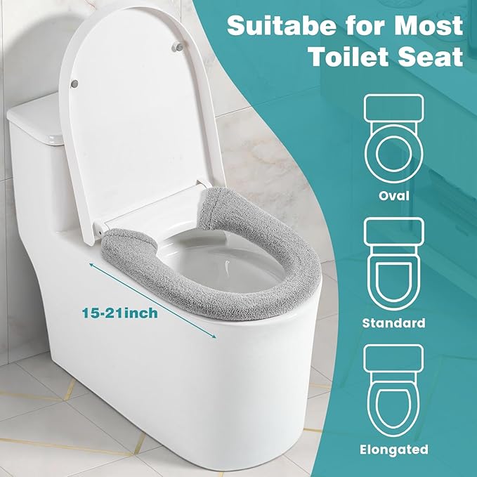 Multi - Type Compatible Plush Toilet Seat Cover - Fits Oval/Standard/Elongated Toilets, Thickened Warm Toilet Cushion (15 - 21 Inch Fit, Practical & Comfortable)