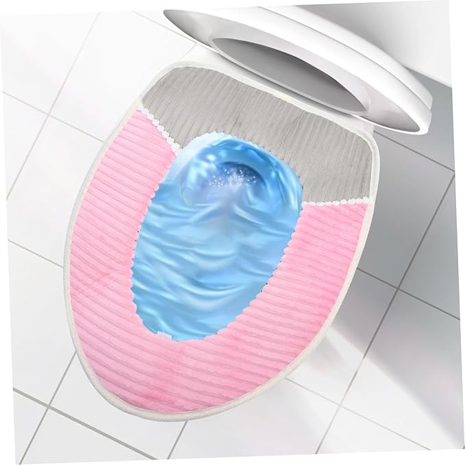 Color - Block Striped Plush Toilet Seat Cover - Universal Toilet Cushion for Multiple Toilets, Thickened & Warm (Precise Size: 43cm×35cm, Comfortable & Practical)