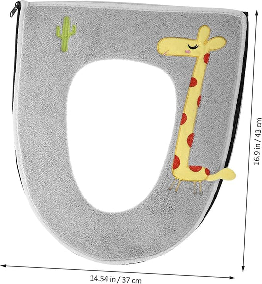 Cute Giraffe Pattern Toilet Seat Cover - Zippered Universal Toilet Cushion (Fits Multiple Sizes, Fun Decoration)