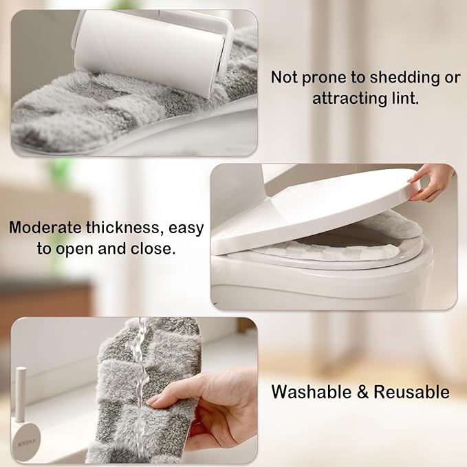 Multi - Type Compatible Grid - Patterned Adhesive Toilet Seat Cover - Thickened Universal Toilet Sticker (Fits O/U/V/Square Toilets, Precise Sizes)