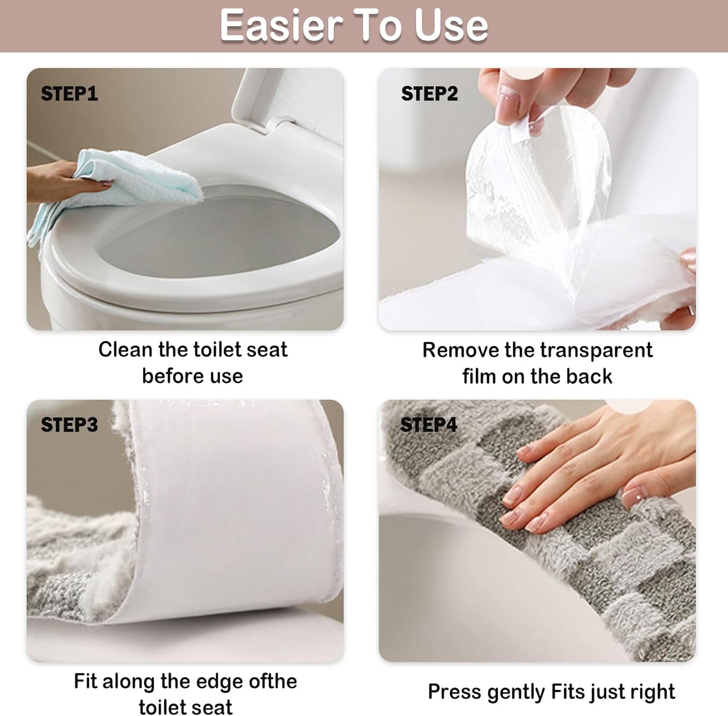 Multi - Type Compatible Grid - Patterned Adhesive Toilet Seat Cover - Thickened Universal Toilet Sticker (Fits O/U/V/Square Toilets, Precise Sizes)