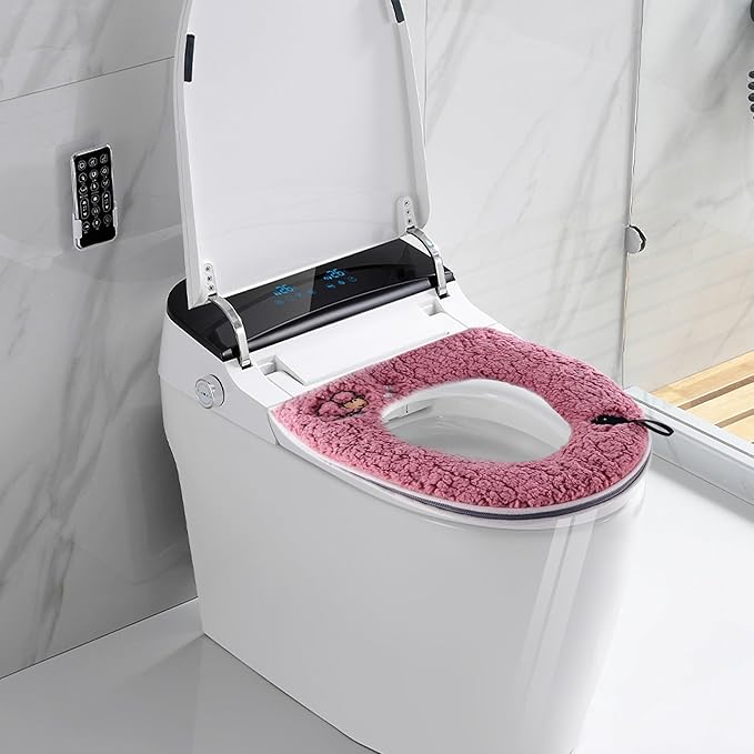 Cartoon Lamb Pattern Plush Toilet Seat Cover - Zippered Universal Toilet Cushion (Thickened Warmth, Fits Multiple Toilet Sizes)