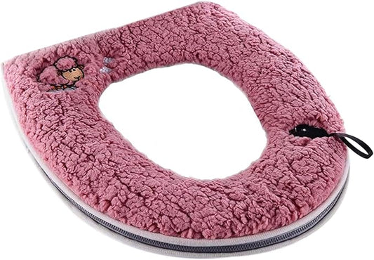 Cartoon Lamb Pattern Plush Toilet Seat Cover - Zippered Universal Toilet Cushion (Thickened Warmth, Fits Multiple Toilet Sizes)