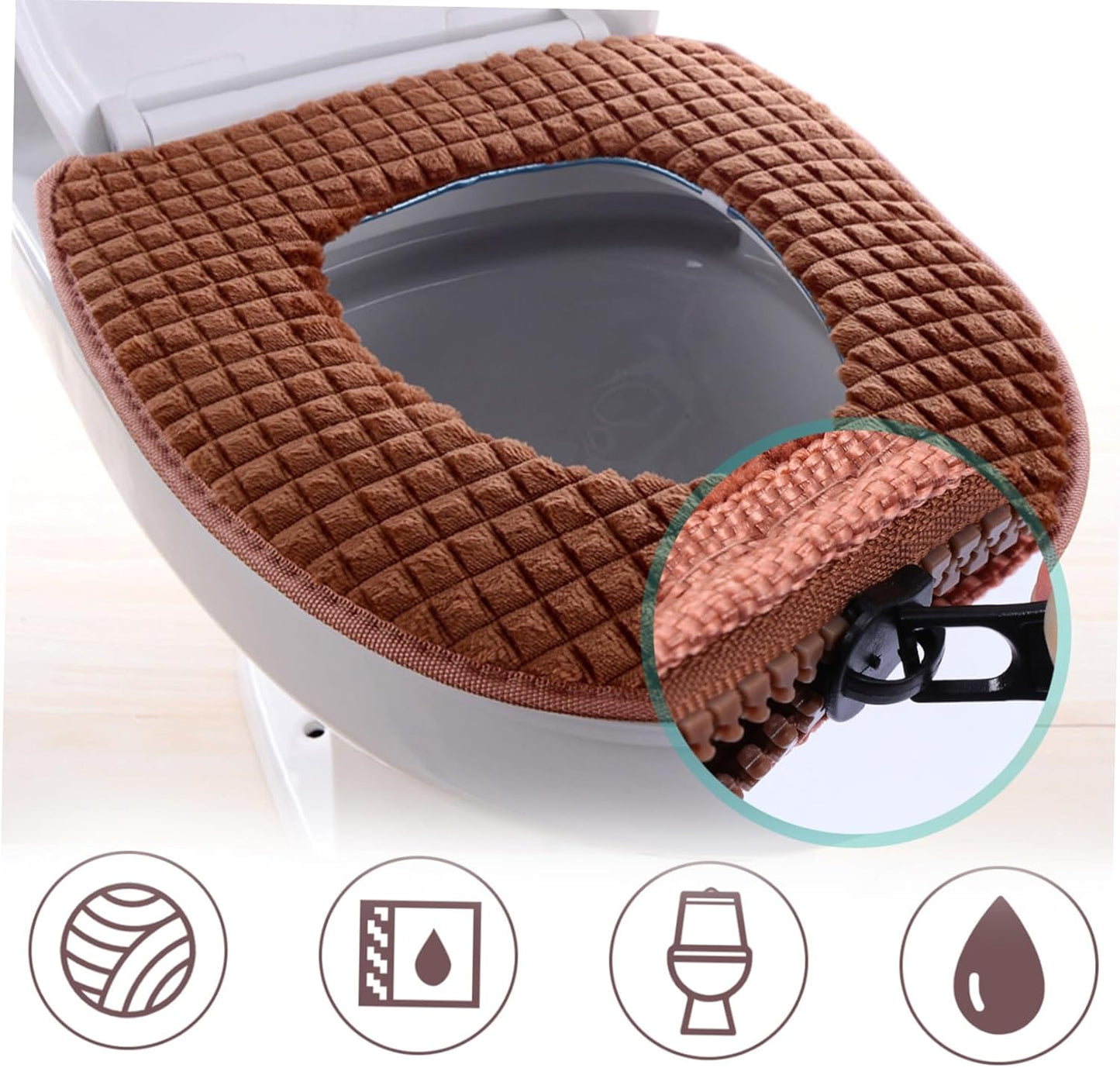 Waffle - Patterned Thick Toilet Seat Cover - Universal Toilet Cushion (Fits Multiple Sizes, Comfort & Warmth)