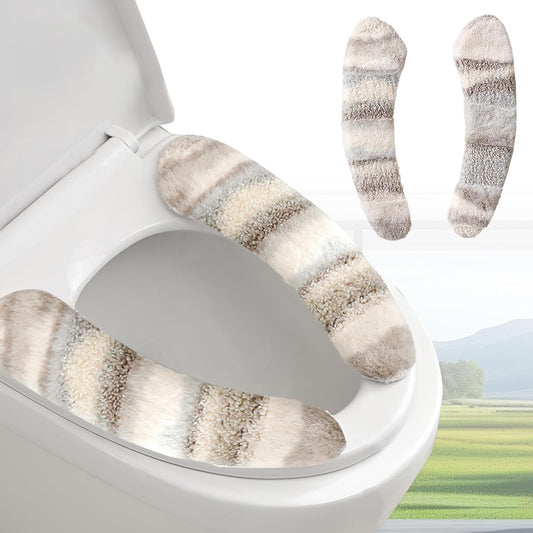Multi - Type Compatible Gradient Plush Adhesive Toilet Seat Cover - Memory Foam Filled Universal Toilet Sticker (Fits O/Square/U/V - Shaped Toilets, Precise Sizes)