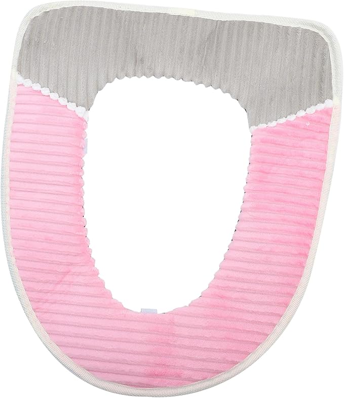 Color - Block Striped Plush Toilet Seat Cover - Universal Toilet Cushion for Multiple Toilets, Thickened & Warm (Precise Size: 43cm×35cm, Comfortable & Practical)