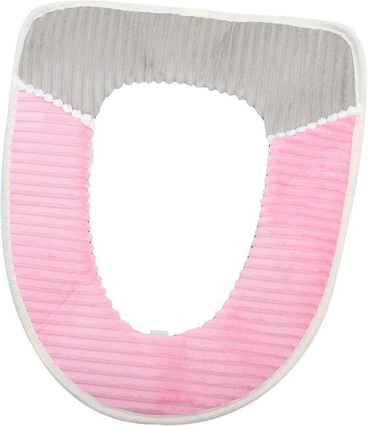 Color - Block Striped Plush Toilet Seat Cover - Universal Toilet Cushion for Multiple Toilets, Thickened & Warm (Precise Size: 43cm×35cm, Comfortable & Practical)