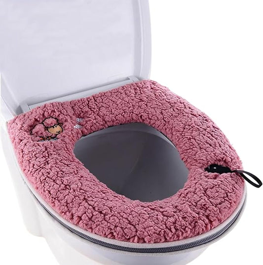 Cartoon Lamb Pattern Plush Toilet Seat Cover - Zippered Universal Toilet Cushion (Thickened Warmth, Fits Multiple Toilet Sizes)