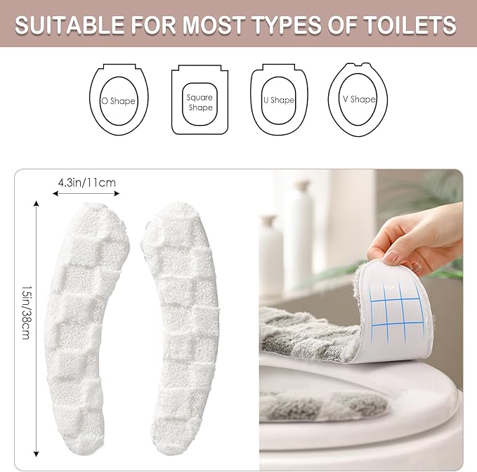 Multi - Type Compatible Grid - Patterned Adhesive Toilet Seat Cover - Thickened Universal Toilet Sticker (Fits O/U/V/Square Toilets, Precise Sizes)