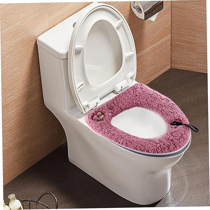 Cartoon Lamb Pattern Plush Toilet Seat Cover - Zippered Universal Toilet Cushion (Thickened Warmth, Fits Multiple Toilet Sizes)